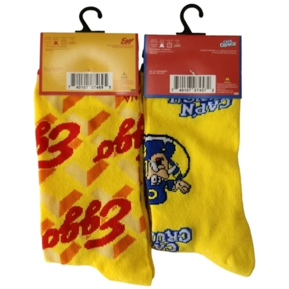 Men's Novelty Crew Socks Eggo‎ Waffles and Captain Crunch Size 6-12